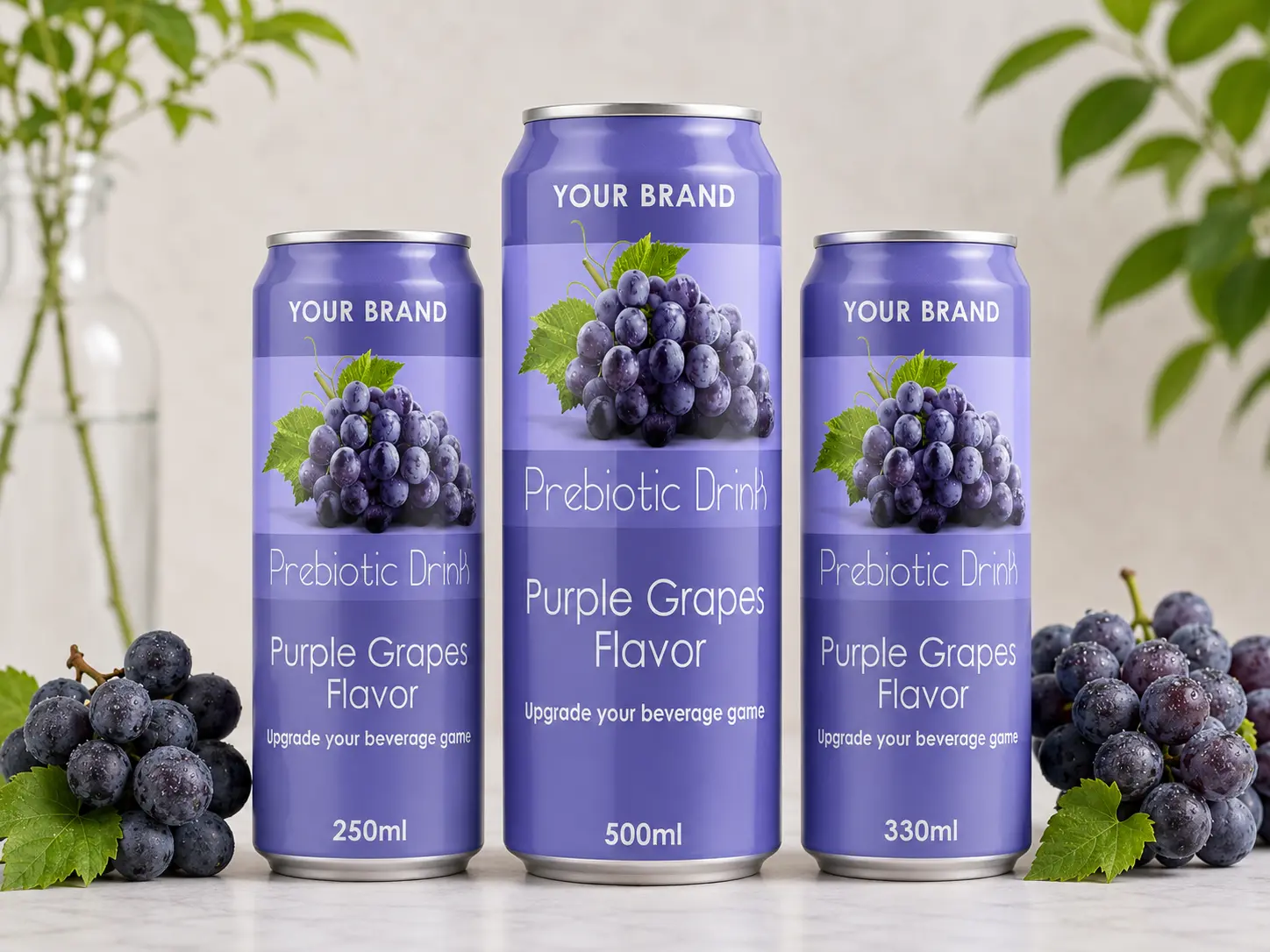 PREBIOTIC DRINK Purple Grapes Flavor 250ml, 330ml and 500ml cans